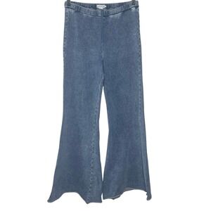 Good American Flare Cotton Terry Sweatpants Indigo Acid Wash Size M